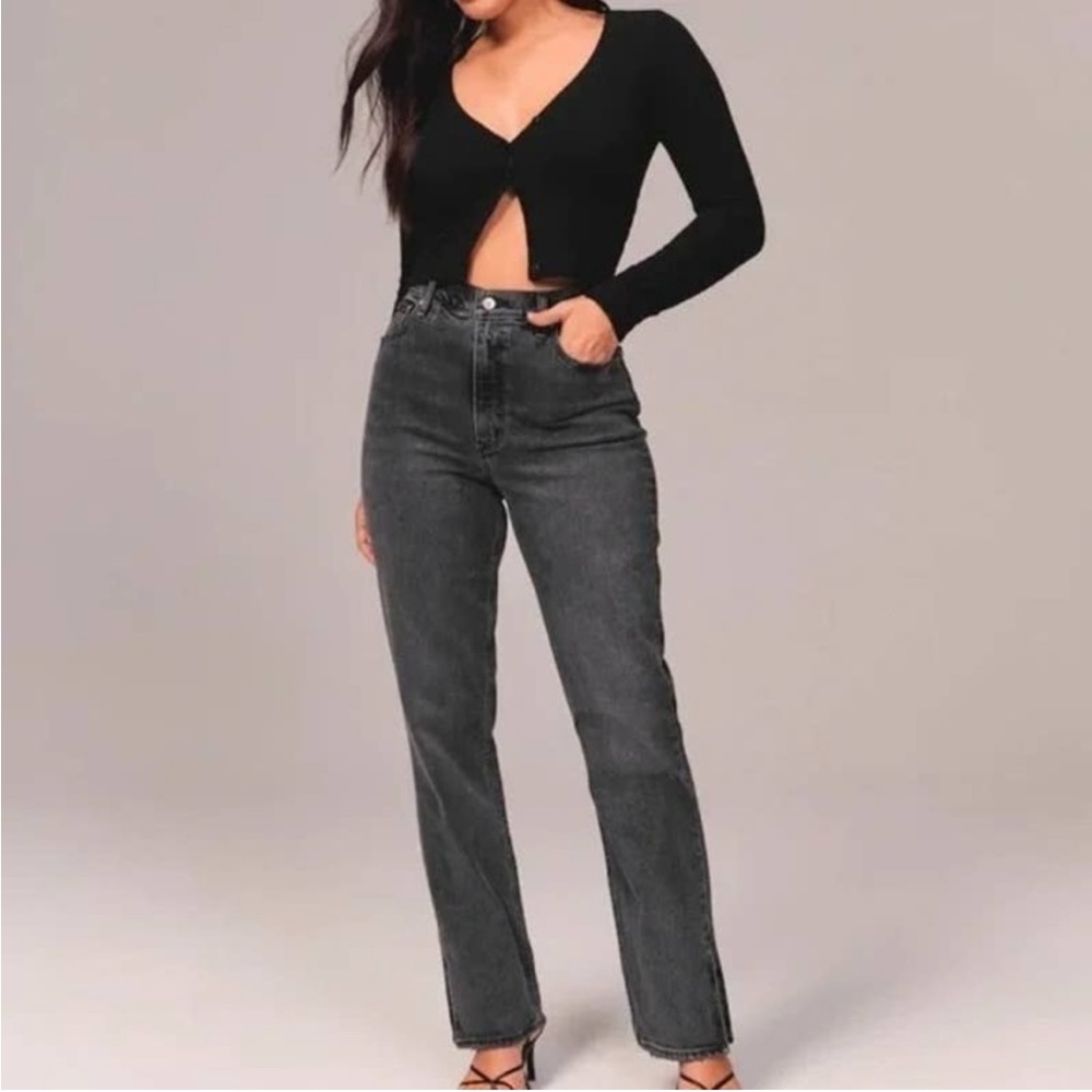 Abercrombie & Fitch Ankle Straight Ultra High Rise Jean Washed Black size 29